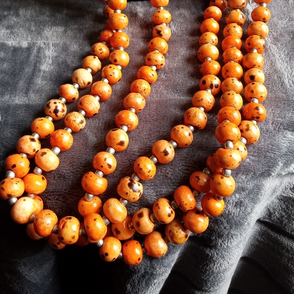Chico's Three Strand Orange and Black Speckled Necklace - Picture 2 of 8